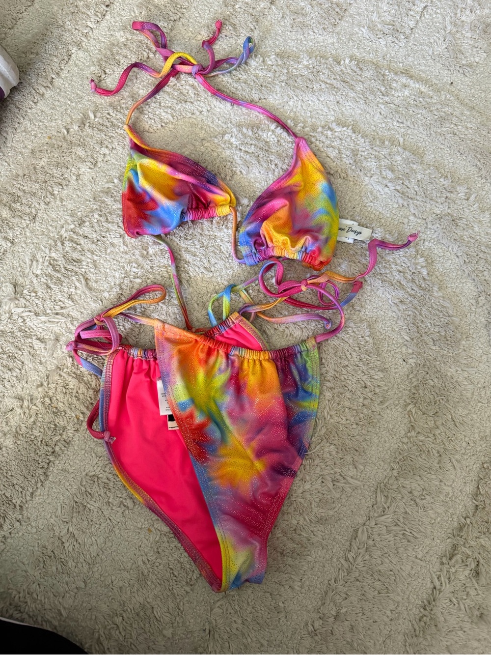 Dippin daisies Rainbow Tie-Dye Two-Piece Swim Set - Pink Multicolor
